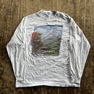 VINTAGE BEARINGS OUTDOORS LONGSLEEVE PROMO SHIRT MENS XL 90S WHITE GRAPHIC ART